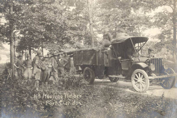WWI Soldiers Hauling Logs