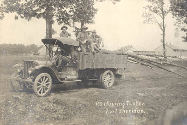 WWI Soldiers Hauling Logs